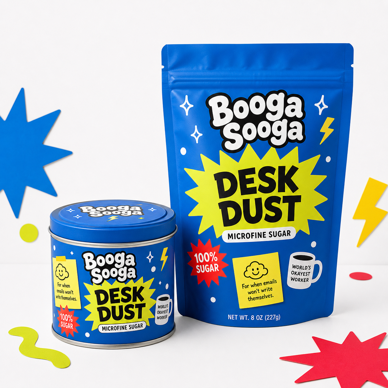 Booga Sooga Desk Dust sealed microfine sugar prop packaging